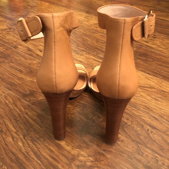 Joie Leather Wood Platform Sandal Heels - Picture 5 of 8